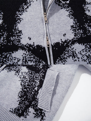 Abstract zip up cardigan – Light Grey, zip and hem close-up | XoKool