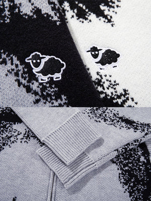 Abstract zip up cardigan – sheep patch and cuff close-up | XoKool