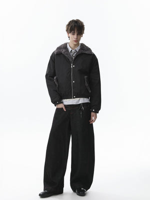 Faux Fur Collar Zipper Padded Bomber Jacket - thumbnail 8