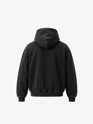 Acid Wash Black Hoodie with Painted Spider Graphic – back flat | XoKool