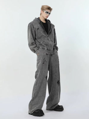 Acid Wash Zip Hoodie – am Model, Ganzkörper | XoKool
