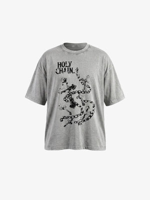 Acid Wash T Shirt with Chain and Cross Print – front, flat | XoKool
