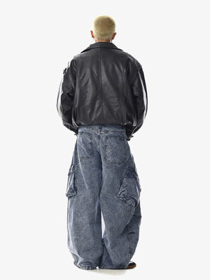 Acid Wash Wide Leg Cargo Jeans – am Model, von hinten | XoKool