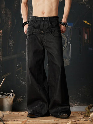 Acid Wash Wide Leg Jeans – Schwarz am Model, Vorderansicht | XoKool