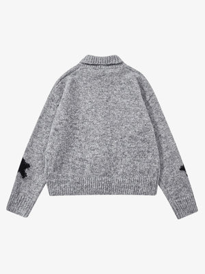Casual Star Jacquard Double-Zip Cardigan Sweater - thumbnail 3