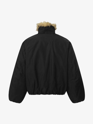 Vintage Zipper Design Fur Stand Collar Bomber Jacket - thumbnail 4