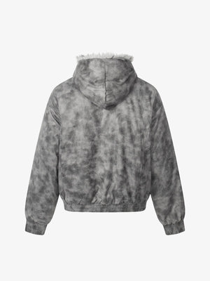 Faux Suede Vintage Wash Fur Hood Padded Jacket - thumbnail 2