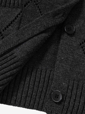 Retro Diamond Check Hollow Knit Cardigan Sweater - thumbnail 7