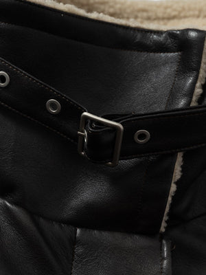 Vintage Shearling Collar Quilted Leather Jacket - thumbnail 14
