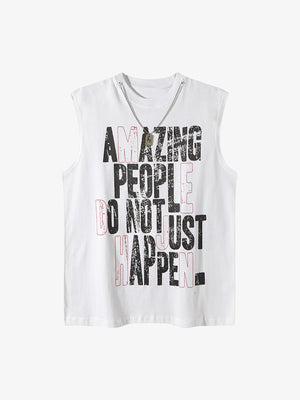 Ärmelloses Graphic T-Shirt mit Slogan und Dog Tag – Weiß, Vorderansicht | XoKool
