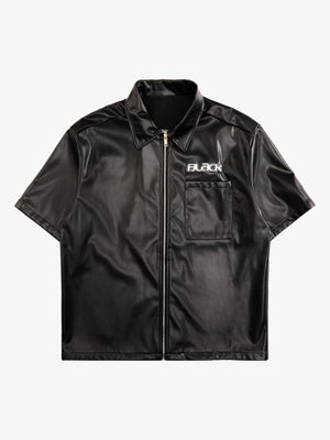 Conjunto de camisa y shorts de cuero sintético negro – camisa, vista frontal | XoKool