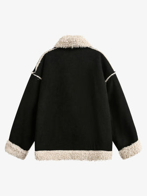 Schwarze Cordjacke mit Teddyfell-Kragen – Schwarz, Rückansicht | XoKool