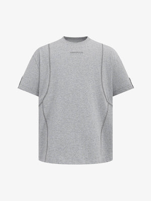 Boxy T-Shirt mit Kontrastnähten und Knopfbündchen – Grau meliert, Vorderseite | XoKool