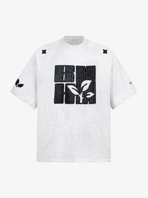 Leaf Sprout Embroidered Boxy T-Shirt – Grey, front view | XoKool