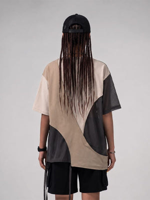 Mesh panel tee – Beige, on model back | XoKool