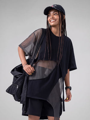 Mesh panel tee – Black, on model front (alt) | XoKool