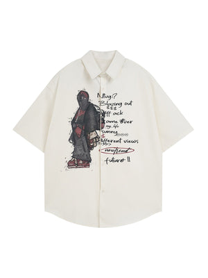 Oversized Graphic Cartoon Letter Print Short-Sleeve Shirt - thumbnail 1