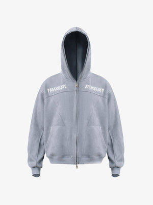 Vintage Suede Letter Embroidered Cropped Hooded Sweatshirt - thumbnail 1