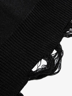 High Street Letter Jacquard Ripped Tassel Sweater - thumbnail 8