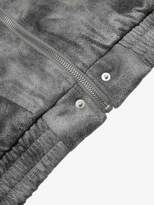 Faux Suede Vintage Wash Fur Hood Padded Jacket - thumbnail 10