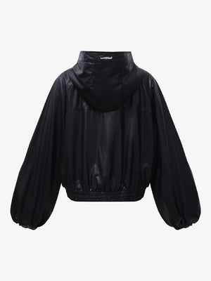 Boxy Hooded PU Leather Racing Jacket - thumbnail 2