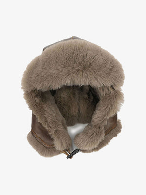 Vintage Distressed Leather Plush Trapper Hat - thumbnail 9