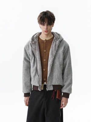 Retro Reversible Fleece Lined Zip-up Hooded Jacket - thumbnail 7