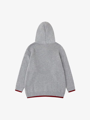 Retro Plaid Tie Hooded Knit Sweater - thumbnail 2