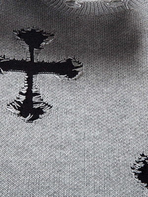 Vintage Spray-Painted Cross Hole Knit Sweater - thumbnail 5
