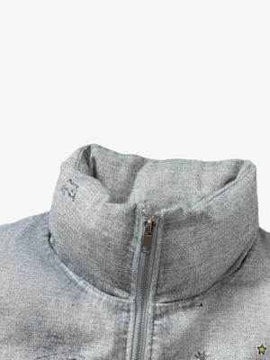 Street Illusion Denim Print Stand Collar Padded Cotton Jacket - thumbnail 12