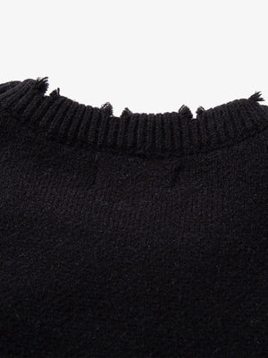 Hip-Hop Dark Skull Frayed-Edge Knit Sweater - thumbnail 15