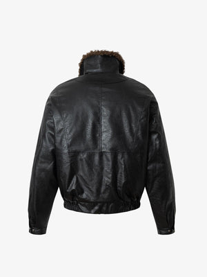 Vintage Detachable Fur Collar Quilted Leather Jacket - thumbnail 2