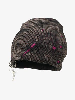 Retro Wasteland Style Distressed Knit Hanging Charm Beanie - thumbnail 5