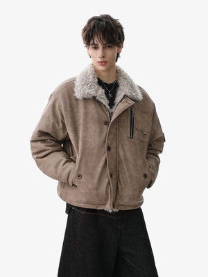Vintage Fur Collar PU Leather Badge Embroidery Work Jacket - thumbnail 4