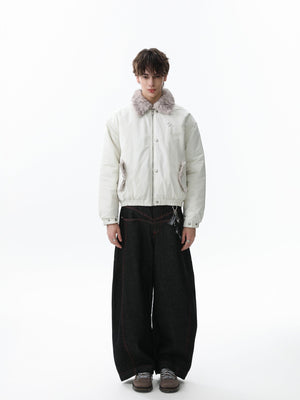 Faux Fur Collar Zipper Padded Bomber Jacket - thumbnail 6