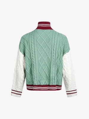 Retro Contrast Color High Neck Knitted Cardigan Sweater - thumbnail 2