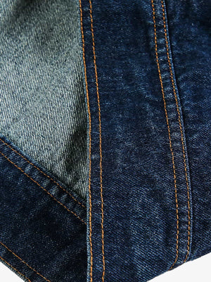 Dark Wash Denim Trucker Jacket – seam and inner close-up | XoKool