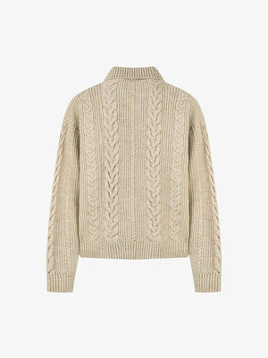 Knitted Vintage Floral Wheat Ear Pattern Double Zip Sweater - thumbnail 3