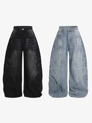 Barrel Jeans – Black and Blue, front flat | XoKool