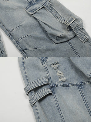 Baggy Cargo Jeans – Light Blue, cargo pocket strap close-up | XoKool