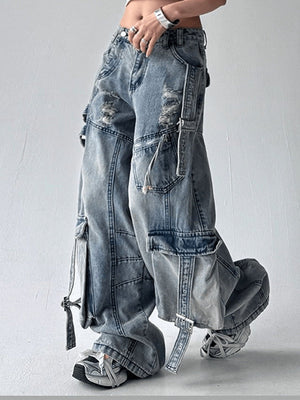 Baggy Cargo Jeans – Hellblau, am Model, Vorderansicht | XoKool