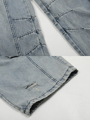 Baggy Cargo Jeans – Light Blue, seam and hem close-up | XoKool