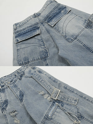 Baggy Cargo Jeans – Hellblau, Bund und Tasche in Nahaufnahme | XoKool
