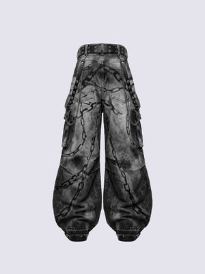 Baggy Cargo Pants with Chain Print – back flat | XoKool