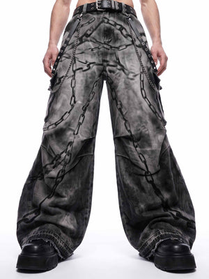 Chain Print Cargo Pants – on model, front low angle | XoKool