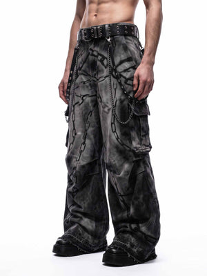 Baggy Cargo Pants with Chain Print – on model, front | XoKool