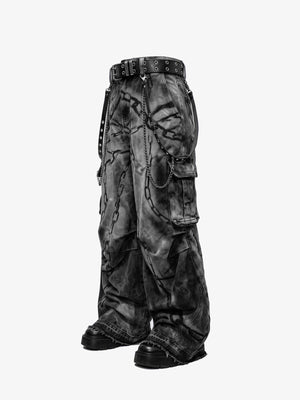 Baggy Cargo Pants with Chain Print – side flat | XoKool
