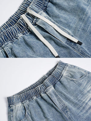 Shorts de denim baggy – azul claro, detalle de la cintura con cordón | XoKool
