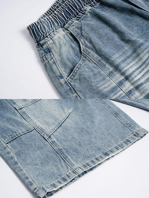 Shorts de denim baggy – azul claro, detalle del bolsillo y el dobladillo | XoKool