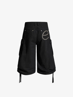 Pleated cargo shorts – Black, back flat | XoKool